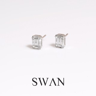 [ส่งด่วนฟรี]SWAN - Mini Illusion Emerald Earring ต่างหูเงินแ…