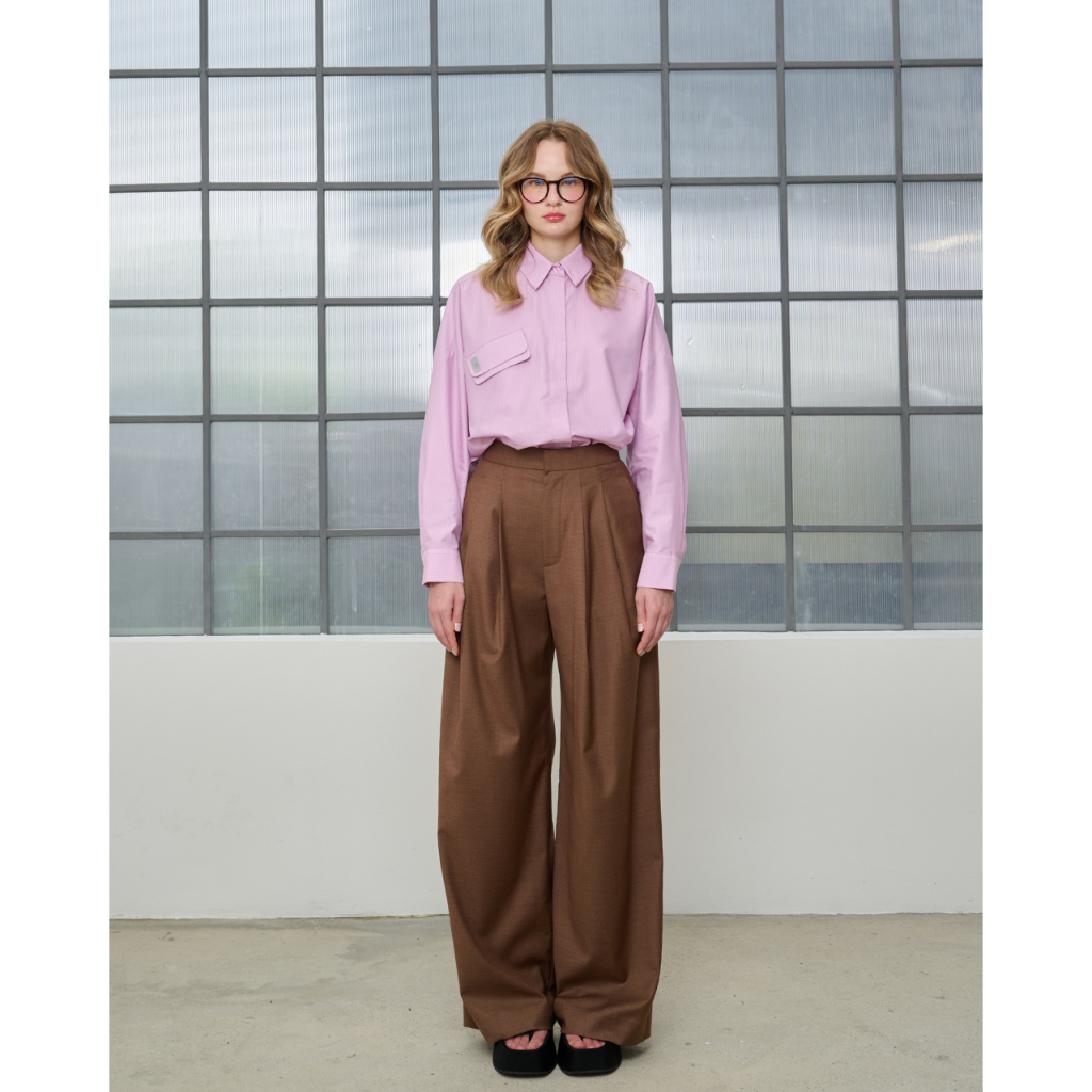 The SRT Downtown Series: Meta Wide Pants (TPN225) - กางเกงเอวสูงขายาว ทรงขากว้าง มีซิปหน้า และกระเป๋า 2 ข้าง