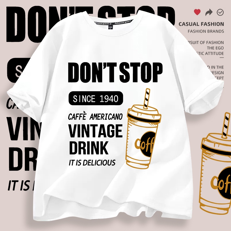 D718จัดส่งด่วนเสื้อยืดคอกลมแขนสั้นลายสวยผ้าดีใส่ได้ทั้งชายและหญิง