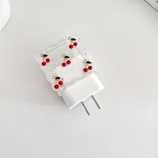 พร้อมส่งจากไทย ขอบหยักเชอรี่ ชุดพันสาย เคสหัวชาร์จ ลายการ์ตูน ตัวถนอมสาย USB 20w 18w 35W