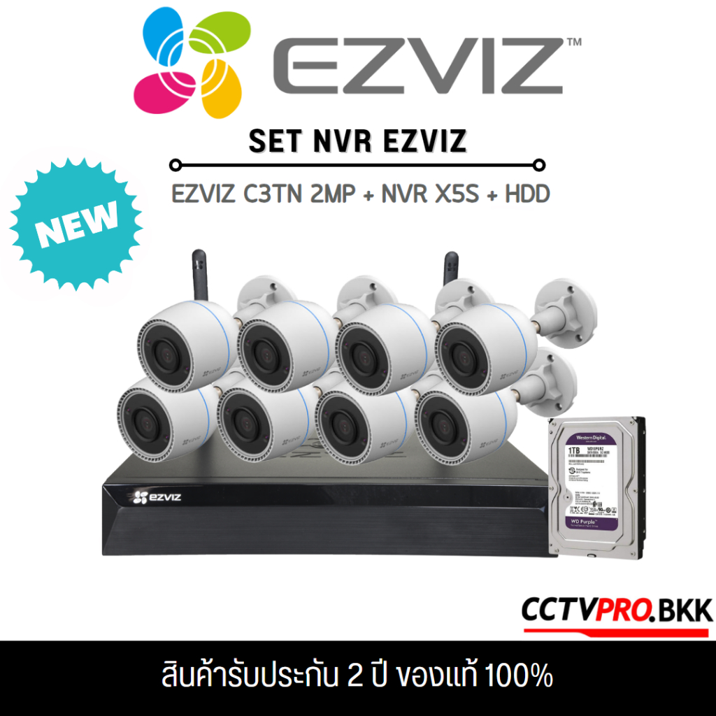 SET EZVIZ กล้อง EZVIZ C3TN รุ่น CS-C3TN 2MP เครื่องบันทึก รุ่น NVR X5S CS-X5S-R100-8W