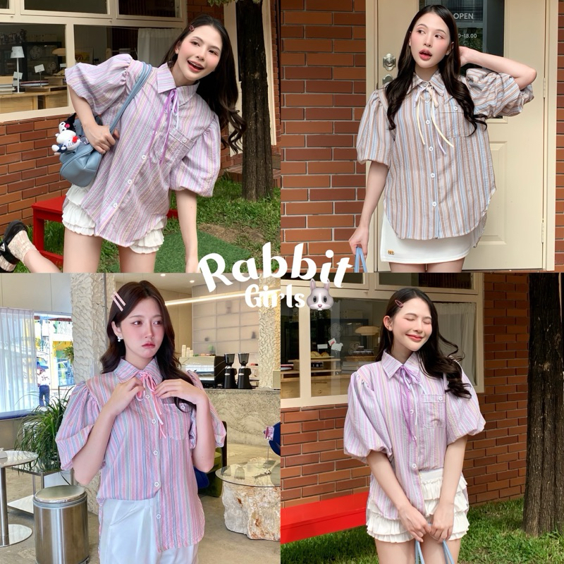 Jelly shirt เสื้อเป็นปกเชิ้ต พร้อมมีกุ๊นผูกคอ2เส้น เพิ่มความน่ารักสุดๆ