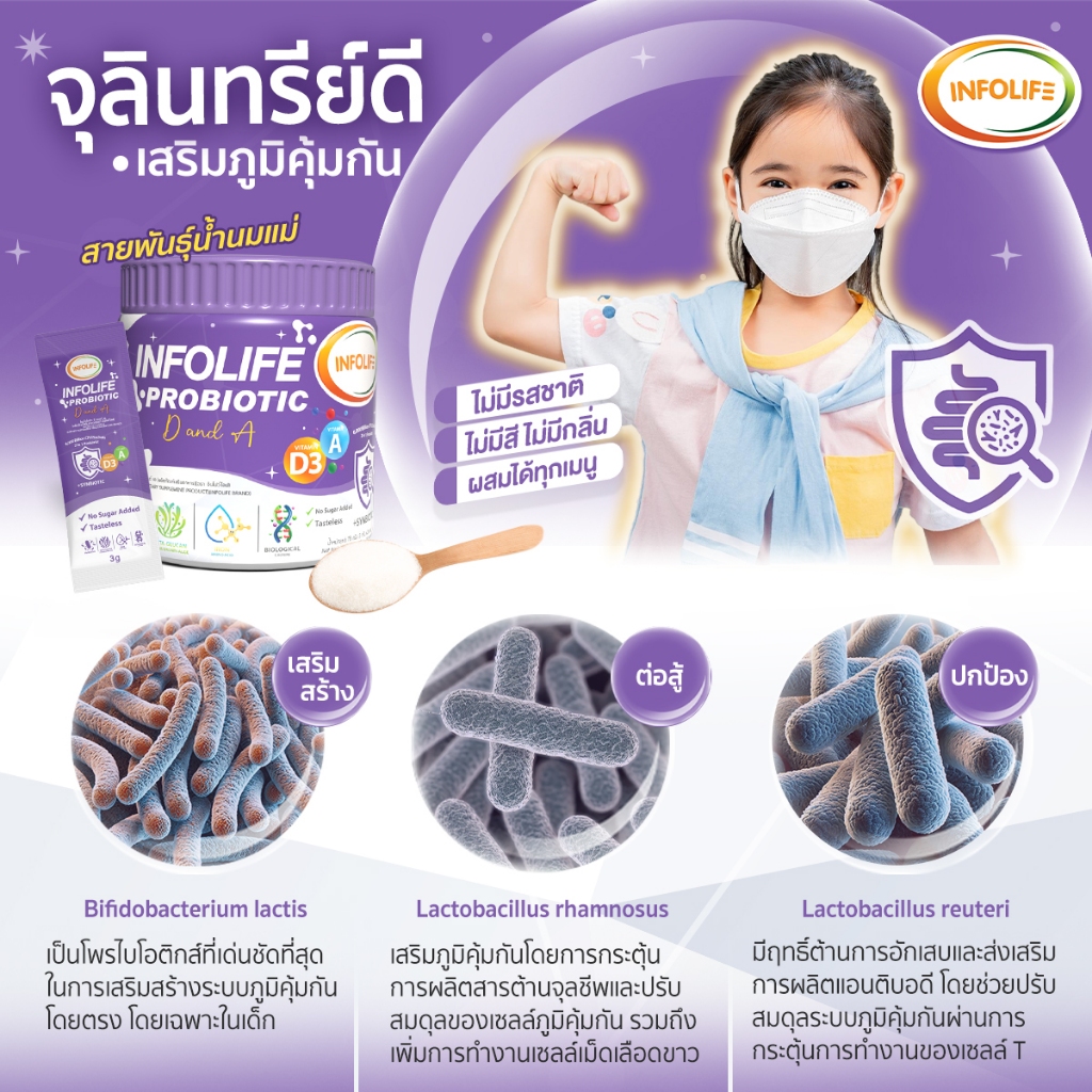 (เซ็ตคู่) อินโฟว์ไลฟ โพรไบโอติกส์ ดีแอนด์เอ จุลินทรีย์น้ำนมแม่ เสริมภูมิคุ้มกัน ภูมิแพ้  สมดุลลำไส้   สำหรับเด็ก ส่งฟรี - รูปที่ 5