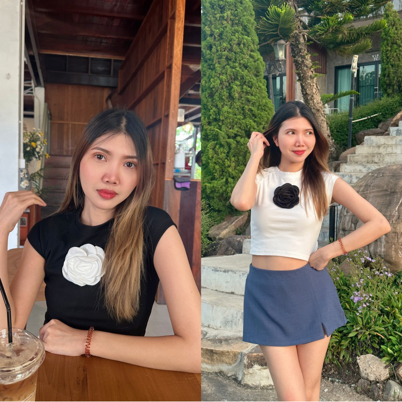 rora crop เสื้อครอปแต่งดอกไม้