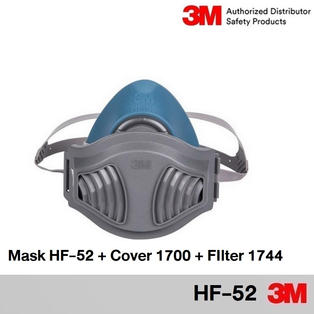 3M HF-52+1700+1744 หน้ากากไส้กรองเดี่ยวชนิดครึ่งหน้า พร้อมฟิลเตอร์ และ ฝาครอบ Set including Half Fac