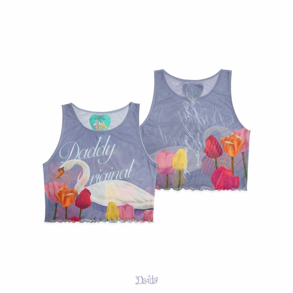 DADDY | Swanlake tank top เสื้อกล้ามแขนกุด ผ้าตาข่าย พิมพ์ลายสุดน่ารัก