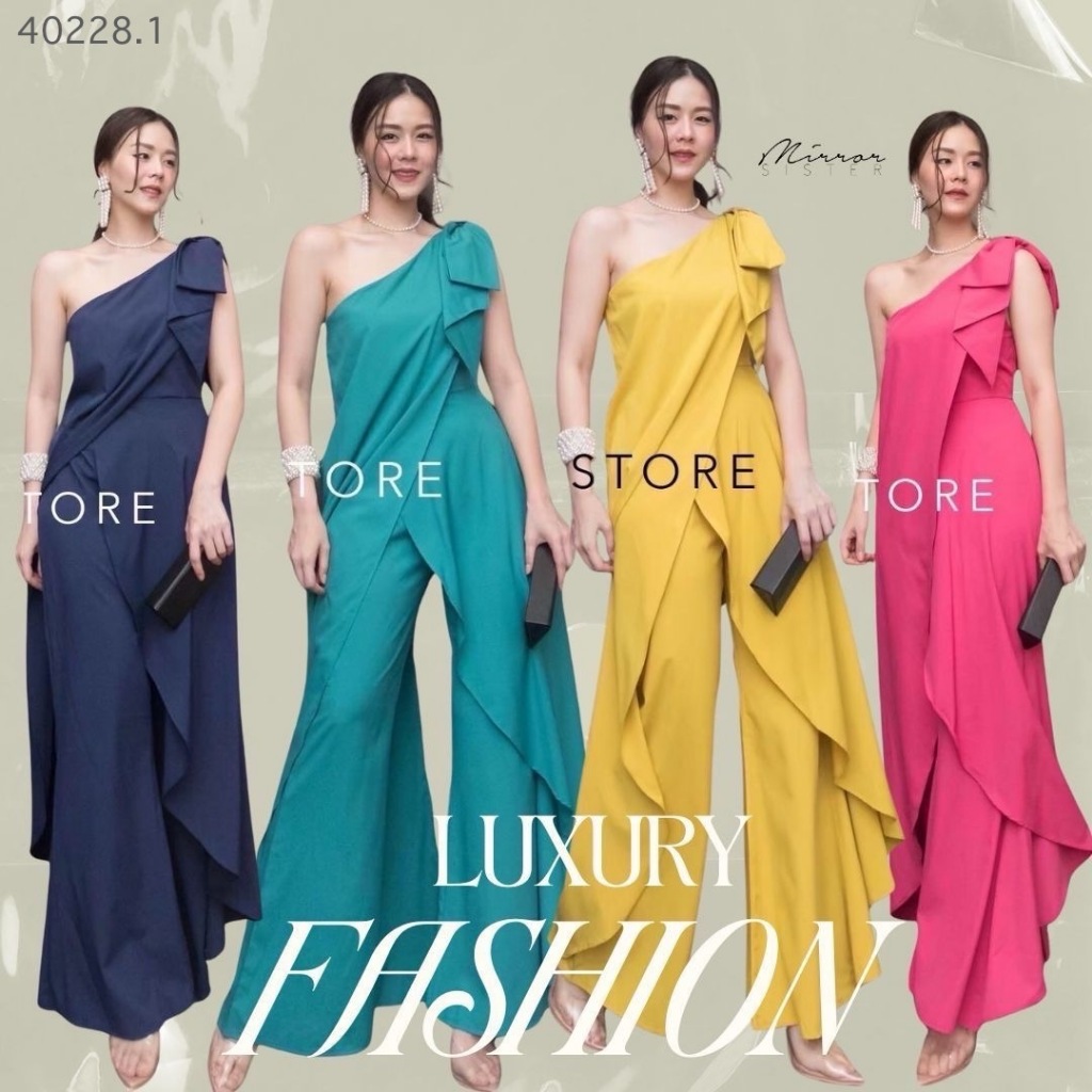 🔖Mirrorsister 40228.1 จัมพ์สูทกางเกงไหล่เดียว ช่วงบนเก๋ๆด้วยไหล่เดียวแต่งโบว์ที่หัวไหล่ กางเกงเฉียงสไลด์ไขว้ทับกัน