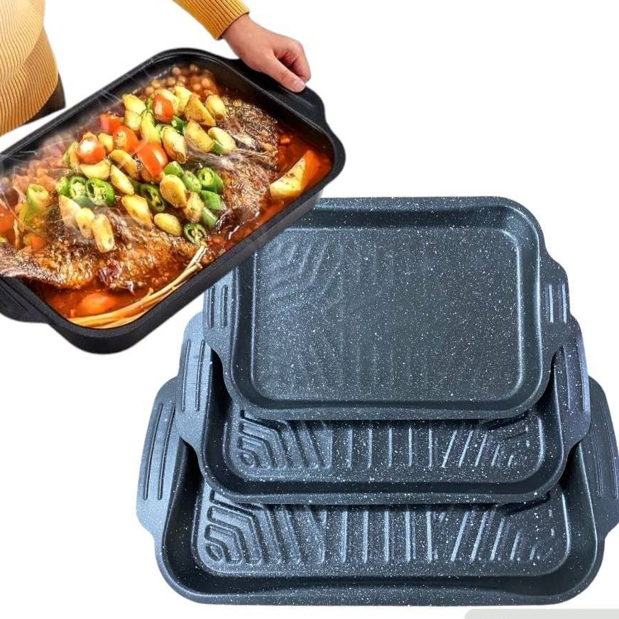 กระทะปิ้งย่างทรงเหลี่ยม เคลือบ non-stick มี3ขนาด เล็ก/กลาง/ใหญ่