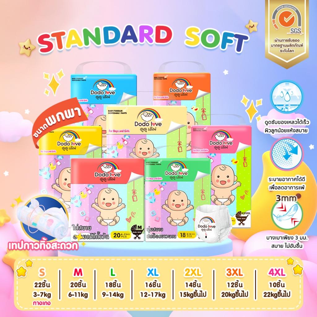 ส่งด่วน LitteBaby X DoDolove Standard Soft กางเกงผ้าอ้อม (แพ็คเดี่ยว) ผ้าอ้อมสำเร็จรูป Size NB-4XL นุ่ม บางเบา ใส่สบาย