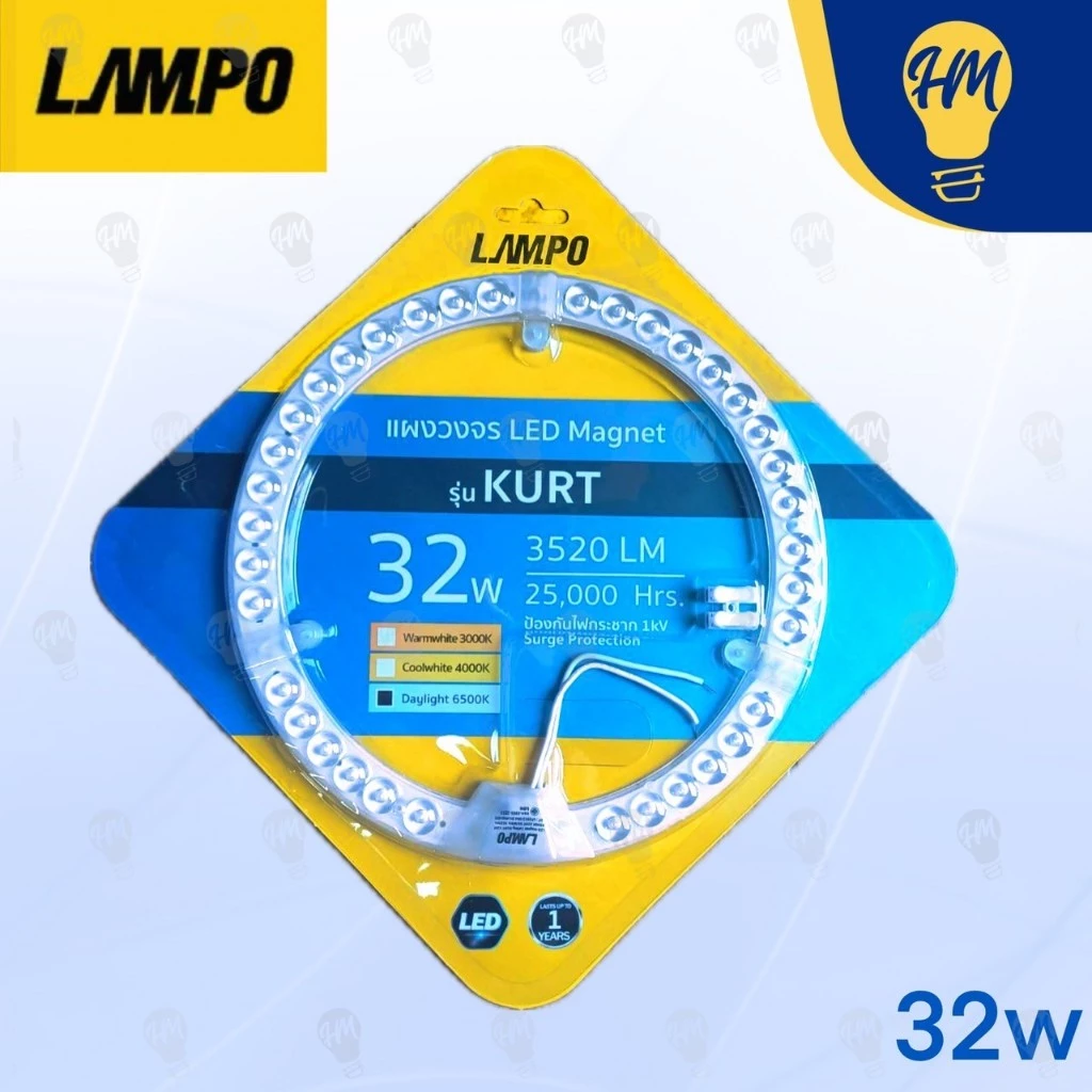 Lampo แผงไฟ แม่เหล็ก LED 12W 18W 24W 32W แสงขาว