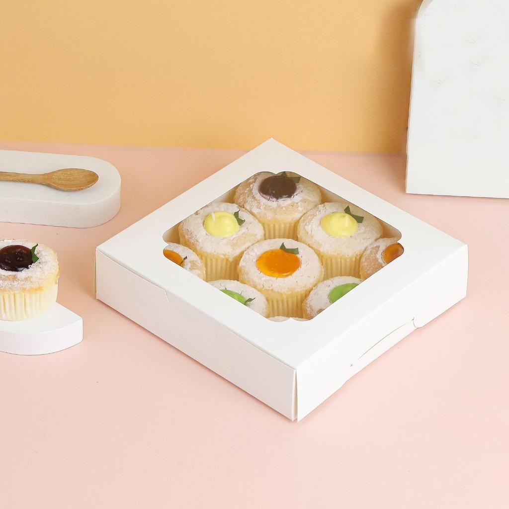 กล่องทรงเตี้ย 1 ปอนด์ มี ขาว/คราฟท์ พิมพ์ลาย ขนาด 20.5x20.5x5 ซม. (20 ใบ/แพค)