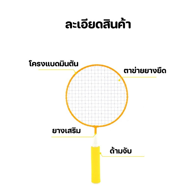 ไม้แบดมินตัน แบดมินตันสำหรับเด็กเซ็ทละ 2 ชิ้น แถมลูกยาง สีน้ำเงิน สีชมพู สำหรับเด็กอายุ 3 ปีขึ้นไป