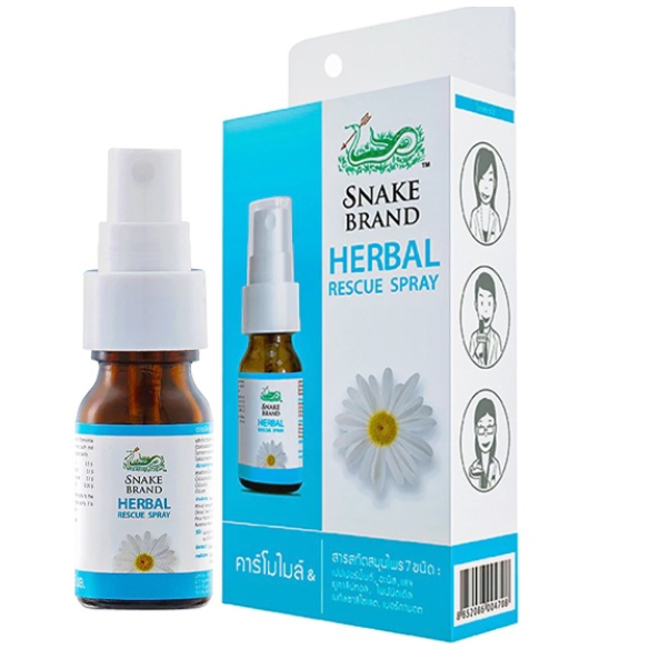 Snake Brand Herbal Rescue Spray เฮอร์เบิ้ล เรสคิวสเปรย์ ตรางู 15 ml สูตร Kamillosan คามิโลซาน พ่นคอ 