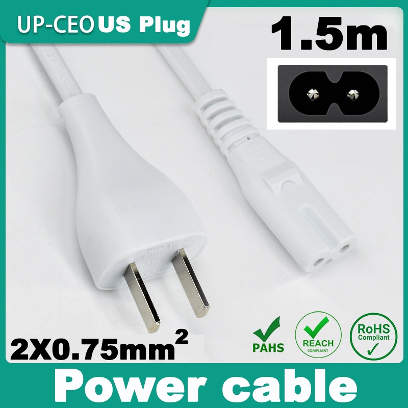 สายไฟ AC สีขาว แบบ 2Pin แบบดี US Plug สำหรับ เครื่องใช้ไฟฟ้า Xiaomi mi Apple TV Apple PS4 PS5 Xbox ยาว 1.5 เมตร
