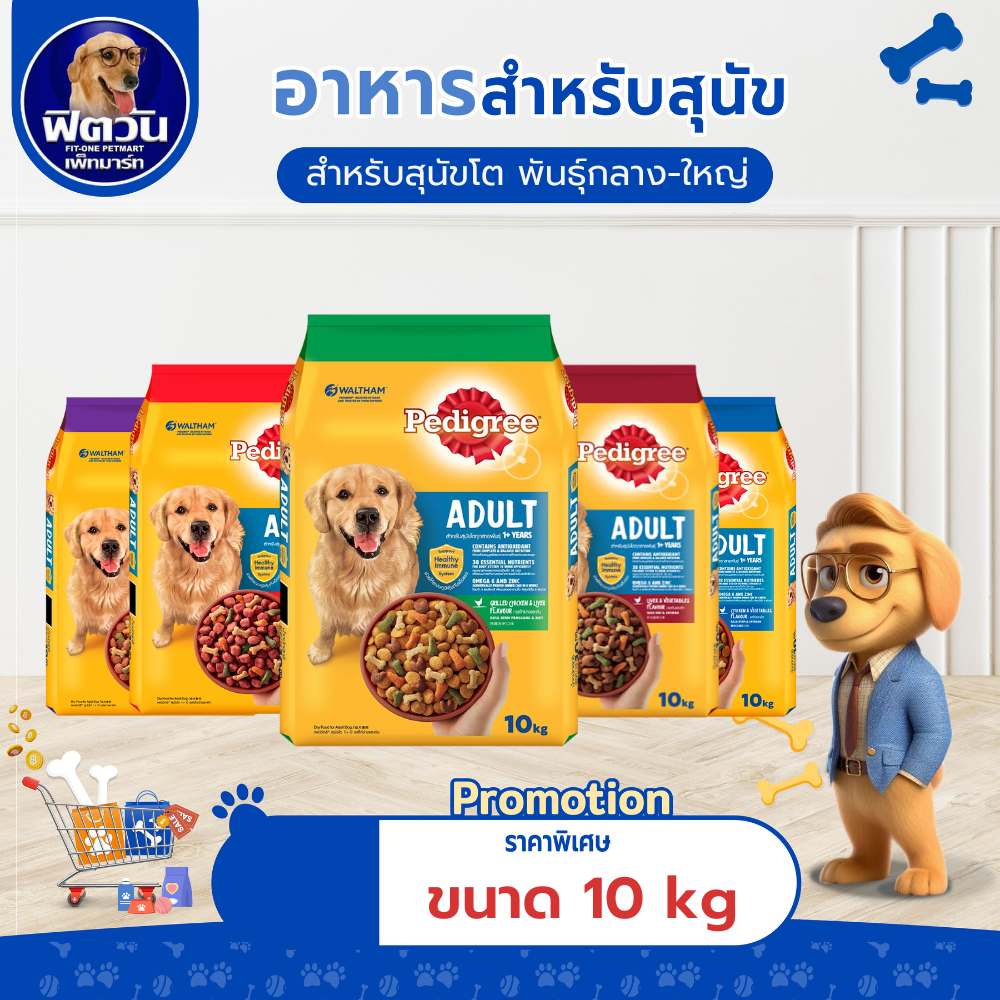 อาหารสุนัข Pedigree สุนัขพันธุ์กลาง-ใหญ่ ขนาด 10 กิโลกรัม{อาหารสุนัขเม็ด}
