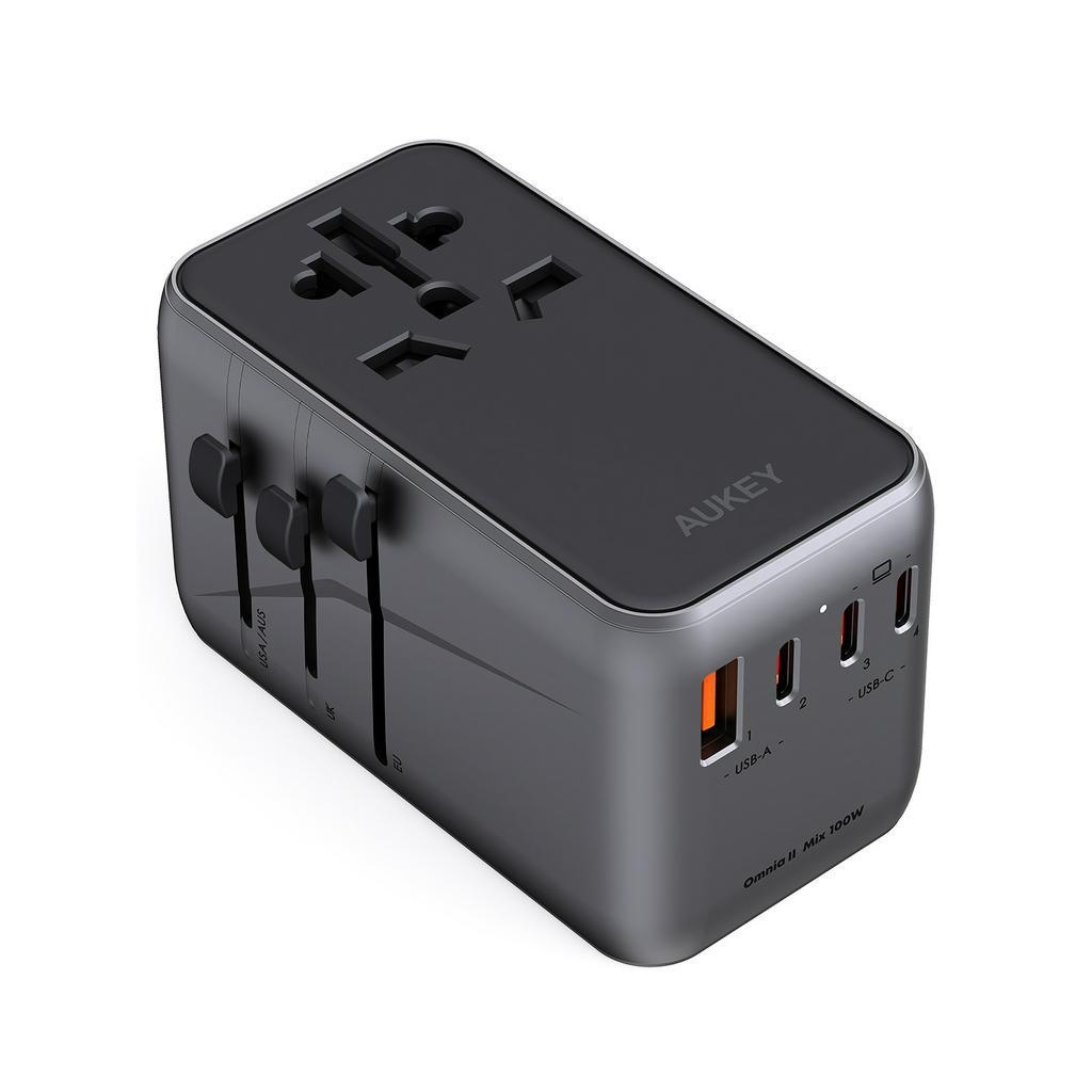 AUKEY PA-TA09 100W หัวแปลงปลั๊กไฟ 100W Universal Travel Adapter มาพร้อม ช่อง USB-C และ USB-A