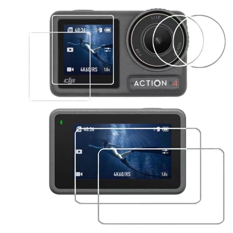 DJI Action 4,5 ฟิล์มกันรอยกระจกป้องกันหน้าจอและเลนส์สำหรับ DJI Osmo Action 4,5