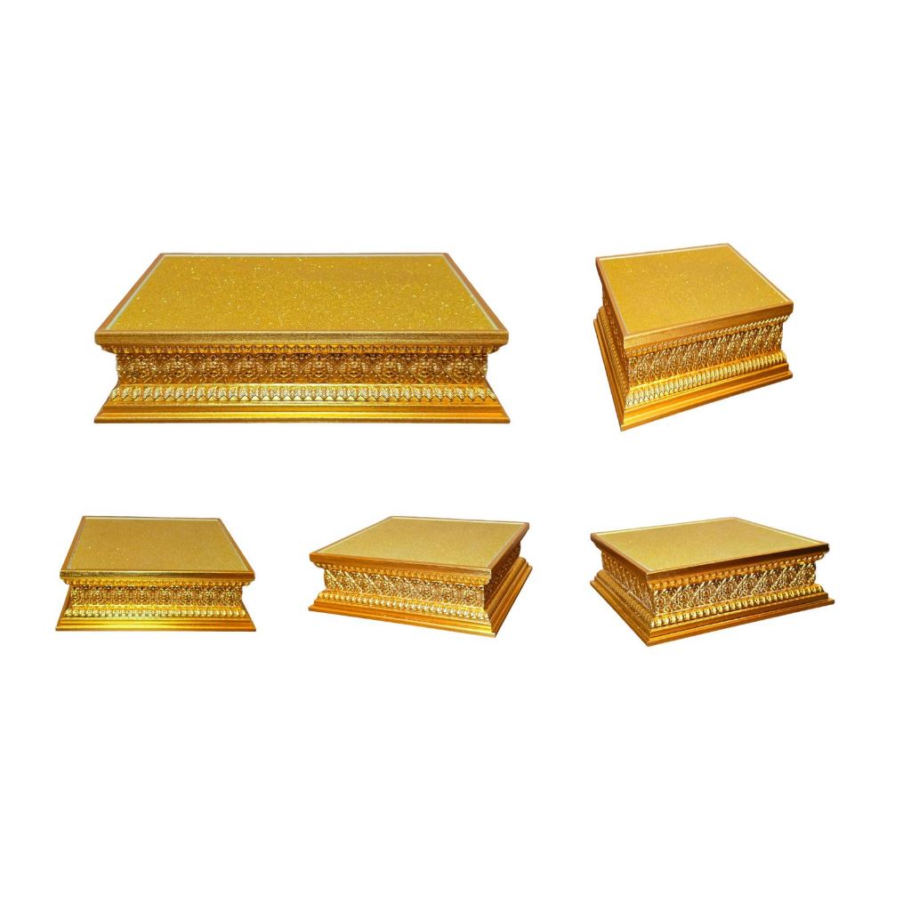 ฐานวางพระ ฐานรองพระ ฐานพระผ้าทองประกายเพชร ฐานพิกุลทอง สูง 2.2 นิ้ว [พิกุลทอง ผ้าทองประกายเพชร]