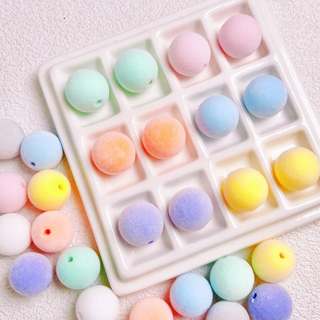 2pcs 16mm acrylic flocking cream tie round bead loose bead bead diy mobile phone chain key chain mat