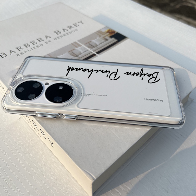 เคส Huawei [สกรีนชื่อ] Series Pura 70/P60/P50/P40/P30/Mate60/50/40/Nova12/11/10 เคสไฮบริดจ์ขอบนิ่ม หลังแข็ง ปุ่มกดสีเงิน