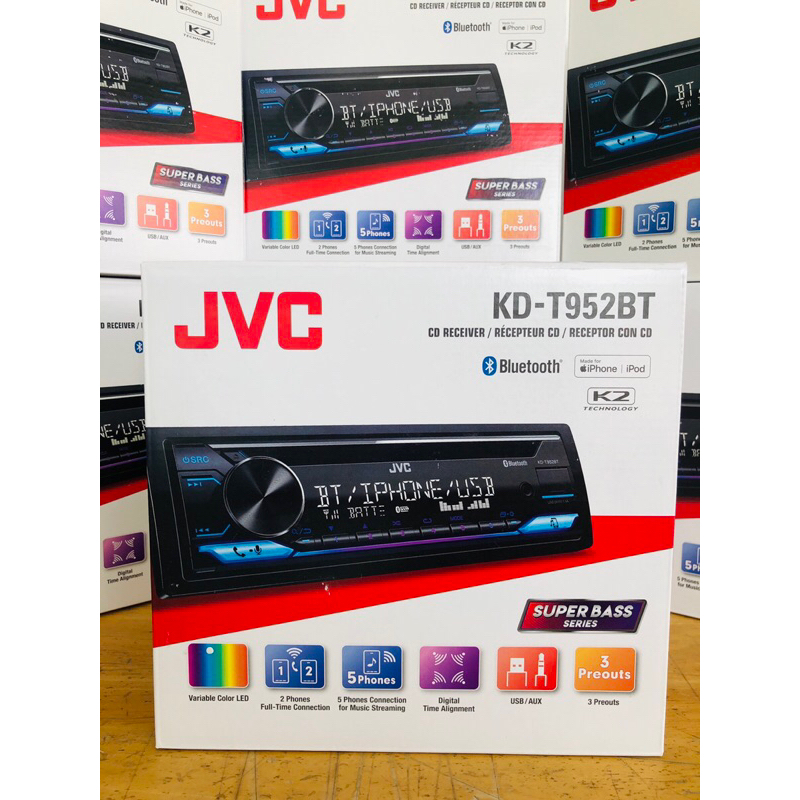 JVC KD-T952BT เครื่องเสียงติดรถยนต์แบบมีซีดีพร้อมฟังชั่น Bluetooth / USB / 13-Band EQ / ไฟเรืองแสงที