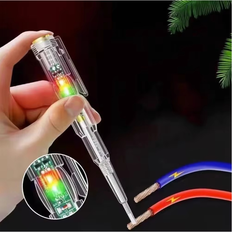 ปากกาทดสอบแรงดันไฟฟ้า ไขควังวัดไฟ แบบไม่สัมผัส มีไฟ LED สองสี ไขควงเช็คไฟ ปากกาไฟฟ้า