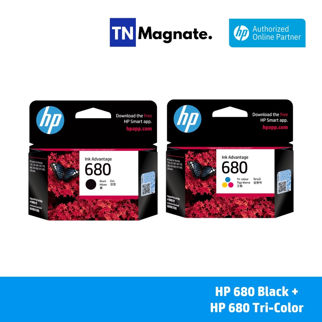 [หมึกพิมพ์อิงค์เจ็ท] HP 680 [F6V26AA] INK TRICOLOR + HP 680 [F6V27AA] INK BLACK (ดำ+สี) - 2 กล่อง