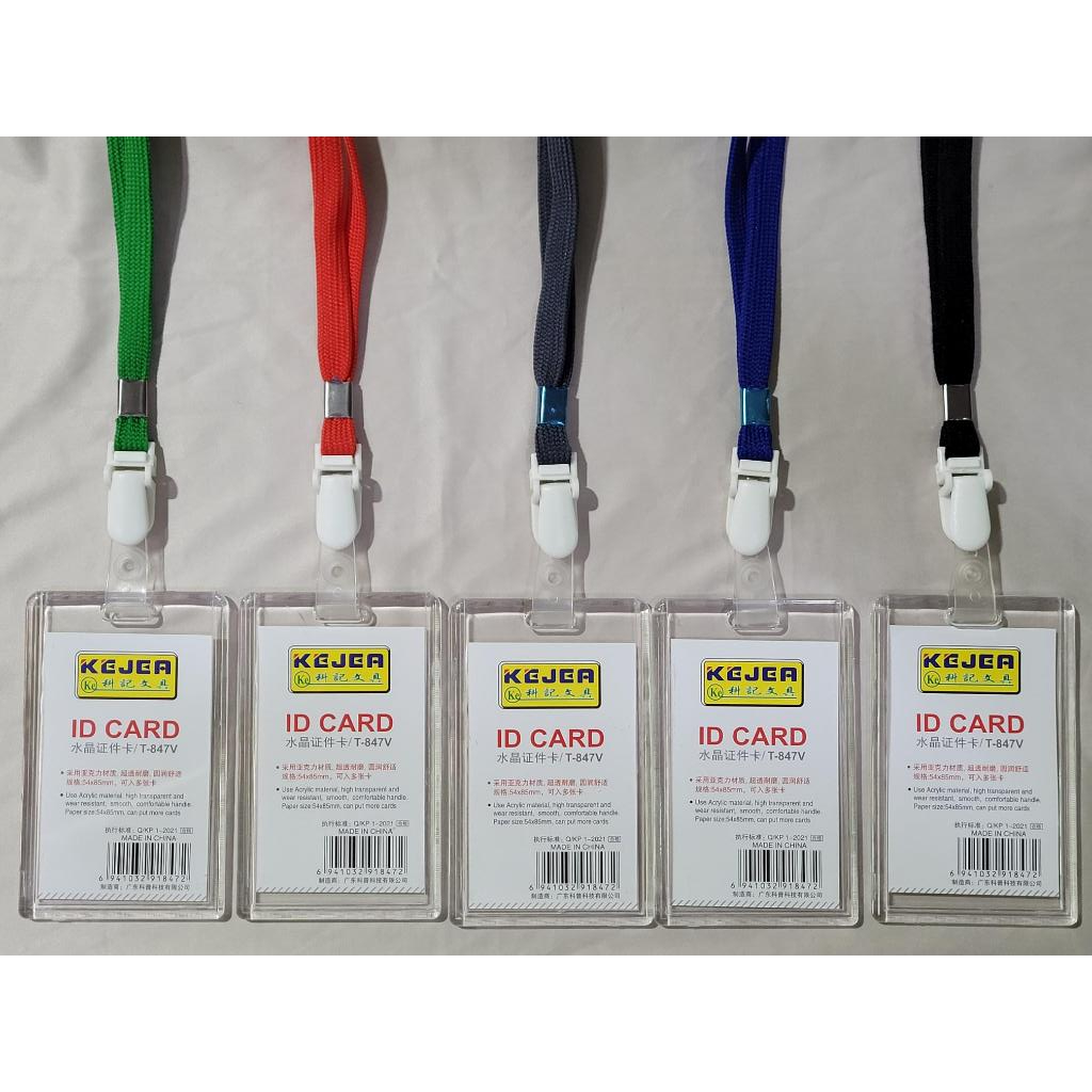 T-847V กรอบอะครีลิคใส ใส่บัตรนักเรียน บัตรพนักงาน แนวตั้ง ใส่บัตรด้านบน พร้อมสายคล้อง คลิปพลาสติก (แพ็ค 1 ชุด)