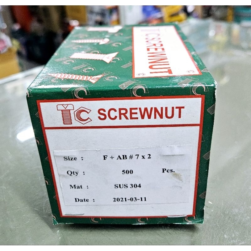 TC SCREWNUT เกลียวปล่อยสแตนเลส F+AB #7X2" หัวเตเปอร์ เกรด304 *ราคาต่อ1กล่อง*