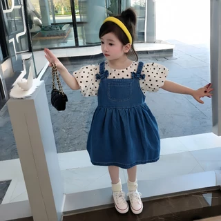 PRINCESS KESLI ชุดเดรสยีนส์ ชุดเดรสลายเอี๊ยมน่ารัก สำหรับเด็ก 1-7 ปี