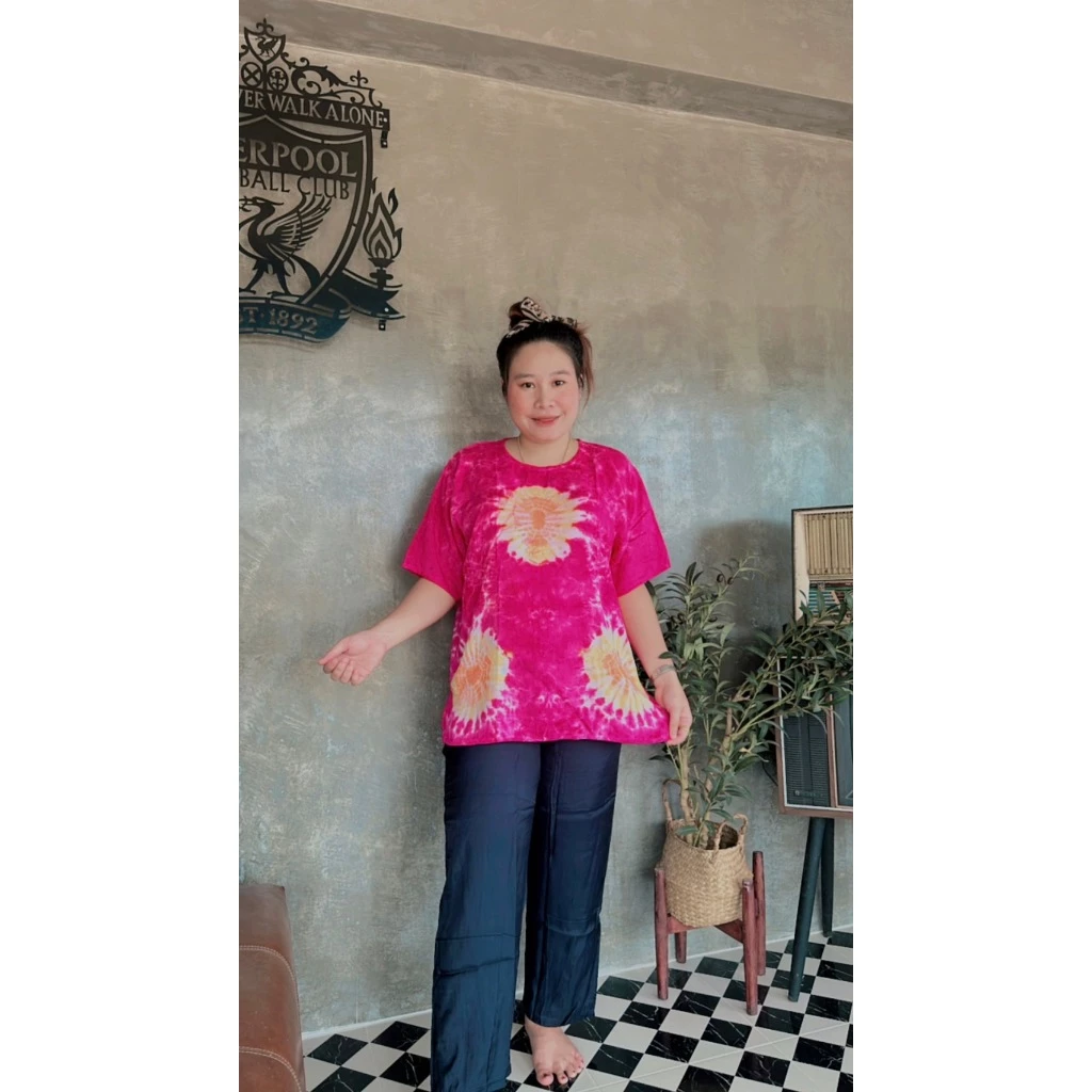 เสื้อมัดย้อม อก 52 คอกลมแขนสั้น เสื้อสาวอวบ ผ้าแบมเบิร์ตสปัน thumbnail 7