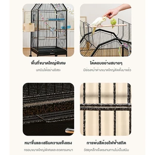 กรงนกวิลล่าระดับสูง พร้อมคอนยืนแบบเปิดด้านบน เหมาะสำหรับบ้าน️ กรงนกมัลติฟังก์ชัน ขนาด 46x46x94cm เคลื่อนที่ได้