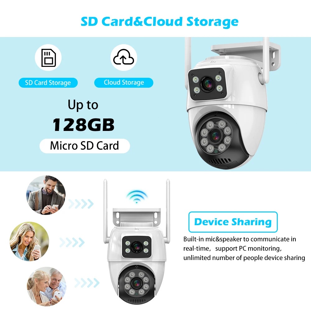 GUOANVISION 8MP 4K WiFi IC see กล้องวงจรปิดไร้สายกลางแจ้งความปลอดภัยกันน้ำป้องกันหน้าจอเลนส์คู่สี Night Vision