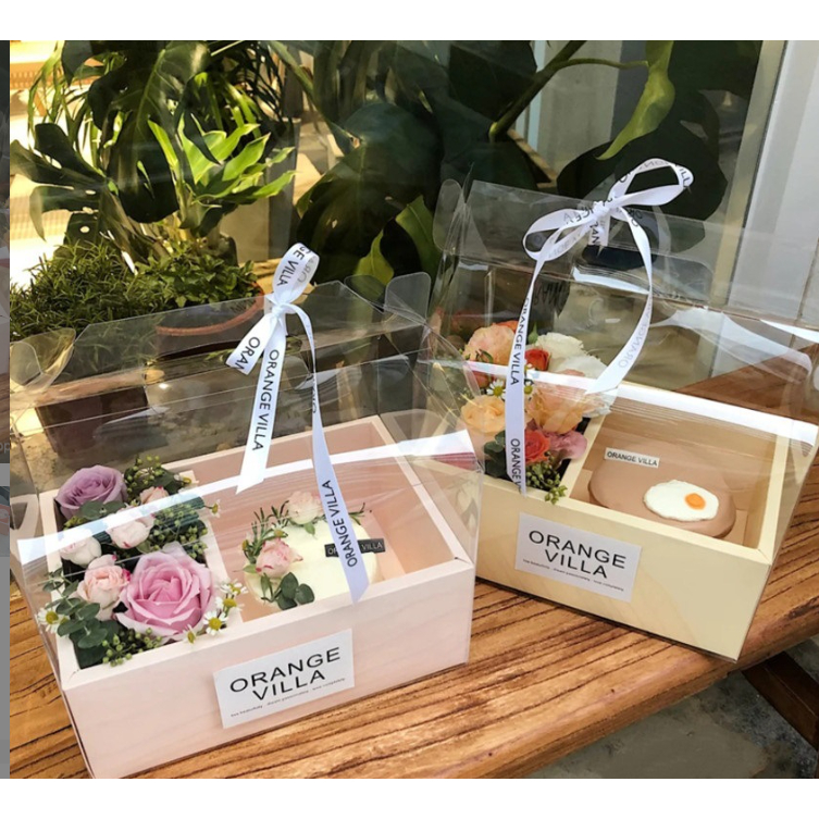 🍊🍊PK🍊🍊 (พร้อมส่ง) กล่องใส่ขนม กล่องใส่ดอกไม้ ตุ๊กตา แบบมีหูหิ้ว กล่องเค้กดอกไม้ กล่องของขวัญวันเกิด