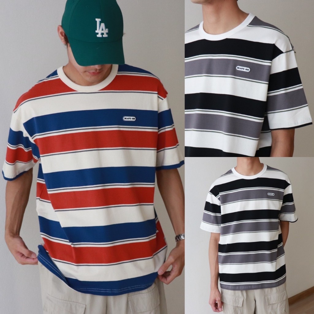 IBB BARCODE STRIPES SHIRTS เสื้อยืดลายขวางแถบใหญ่