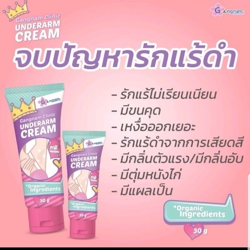 Gangnam cream ครีมรักแร้ขาว กังนัมคลินิก ครีมทารักแร้ขาว UNDERARM CREAM ปริมาณ30g ระงับกลิ่นกาย