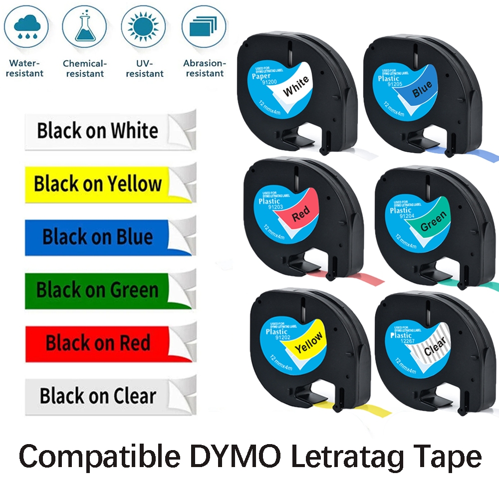 1 ชิ้นที่เข้ากันได้ Dymo Letratag ฉลากเทปเติมกระดาษพลาสติก 12mm x 4m 91201 91202 16952 91331 ฉลากเทป