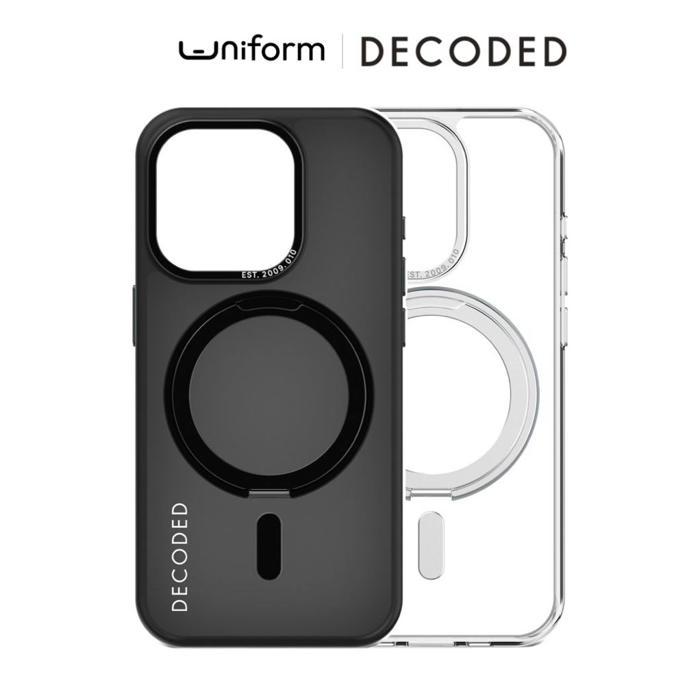 เคสมือถือ DECODED Transparent Loop Stand MagSafe for iPhone 15 Pro / 15 Pro Max - Black / Transparen