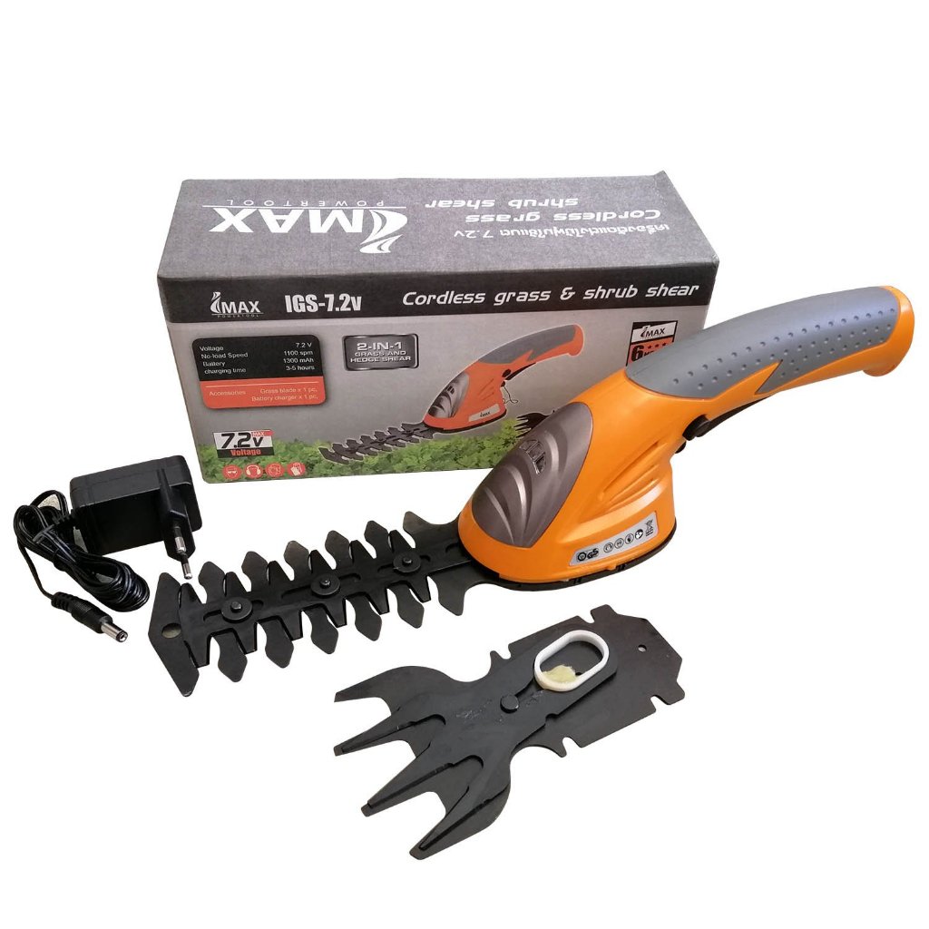 IMAX เครื่องเล็มหญ้าไร้สาย รุ่น IGS-7.2V (2 in 1) แถม 2 ใบมีด เป็นทั้งตัดแต่งกิ่งไม้ และเล็มหญ้าในตั