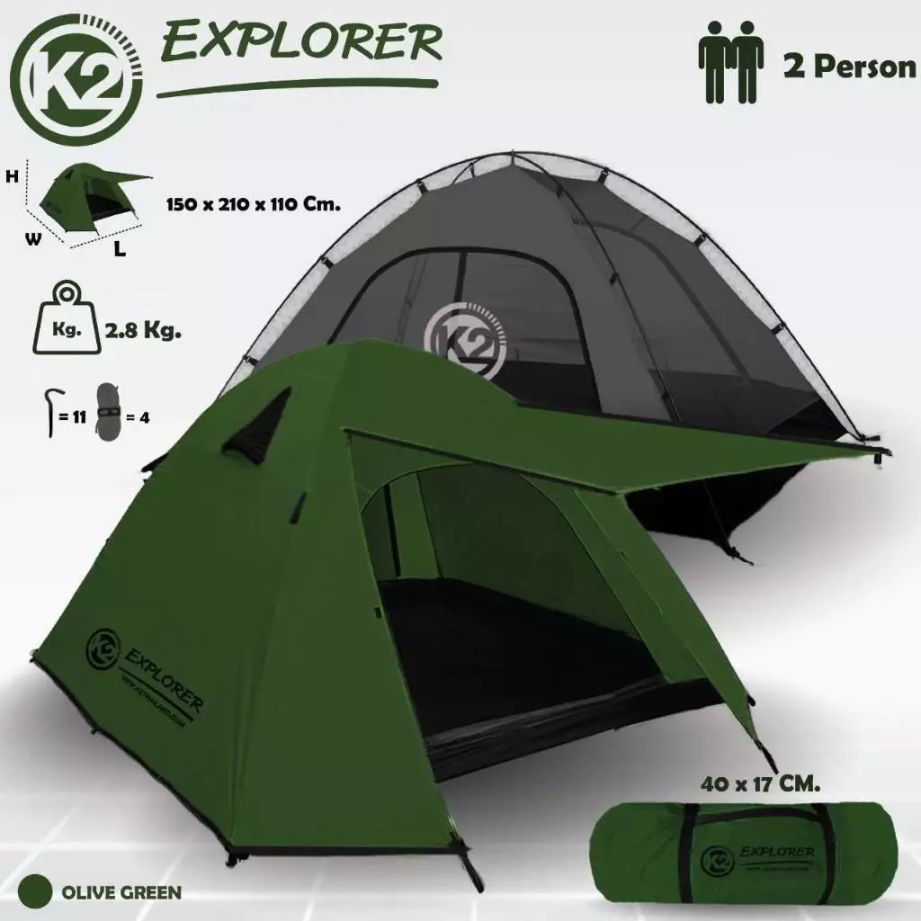 เต็นท์ขนาด 2 คนนอน K2 Explorer เต้นท์แคมป์ปิ้ง เต้นท์แคมปิ้ง กันฝนกันน้ำ  เต็นท์สนาม เต็นท์เดินป่า thumbnail 9