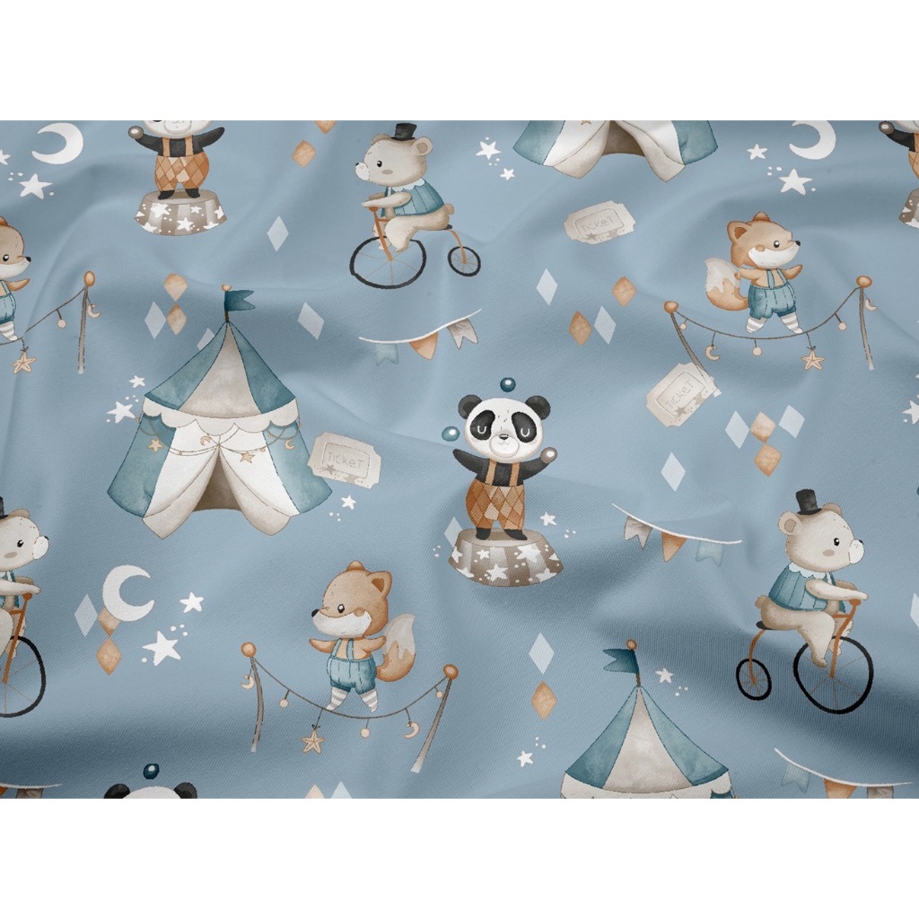 ผ้าาคอตตอน 100% คอตตอนทอทวิล ผ้าหน้ากว้าง 1.6 เมตร ลายลายแพนด้าโชว์