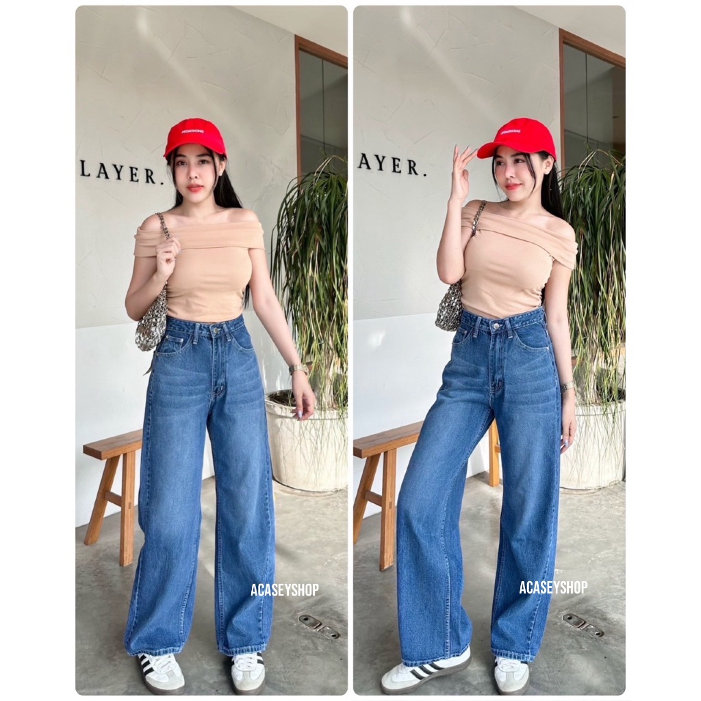 Acasey กางเกงยีนส์ผู้หญิง ขายาว ผ้าไม่ยืด ฟอกหน้าขาสวยสุดๆ ไซส์ S - XL