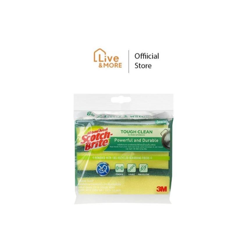 [ของพร้อม ส่งไว] 3M Scotch-Brite® สก๊อตช์-ไบรต์ แผ่นใยขัดพร้อมฟองน้ำแอนตี้แบคทีเรีย สีเขียว แพ็ค2+1