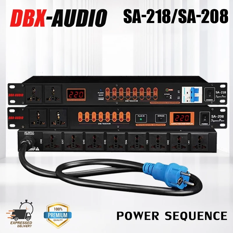 DBX-AUIDO SA-208/SA-218 professional 8+2 power sequencer 8 ช่องจ่ายไฟที่ควบคุมได้ + 2 ช่องจ่ายไฟเสริม, รองรับช่องเปิด/ปิ