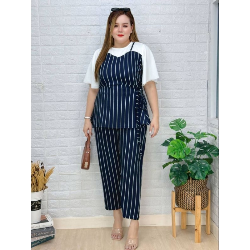 ชุดเซตสาวอาบอ้วน(พลัสไซส์) Miss M.A.Closet เสื้อแฟชั่นแขนระบาย&กางเกงขายาว 38 นิ้ว Clothing Lady ผู้หญิง Women