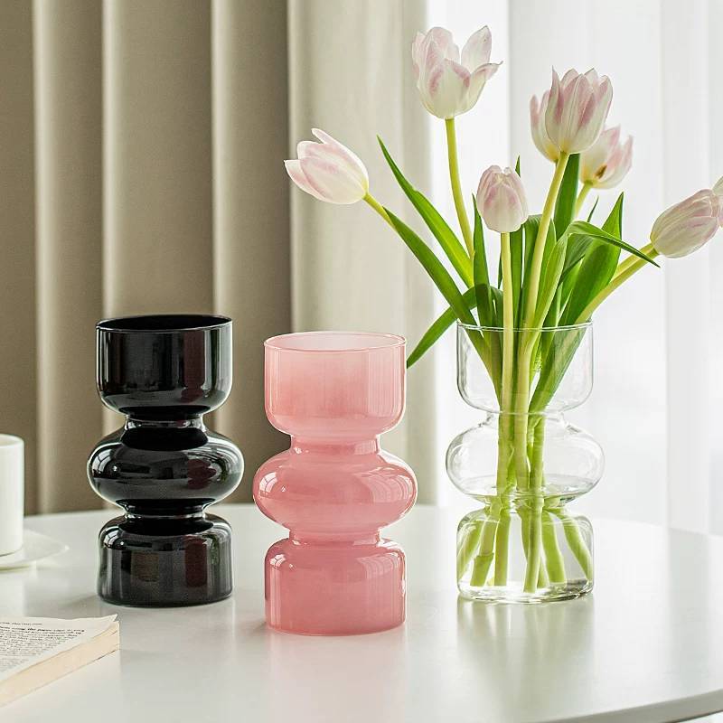 พร้อมส่งในไทย แจกันสุดน่ารัก ทรงเสาโบราณ แต่สีสันทันสมัย สวยหรู เป็นแก้ว