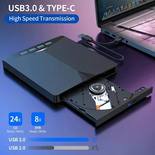 7 in 1 DVD Writer External ดีวีดี พกพา ส่งข้อมูลเต็มสปีดด้วย USB3.0+TYPE-C CD/DVD/VCD ภายนอก External DVD-RW