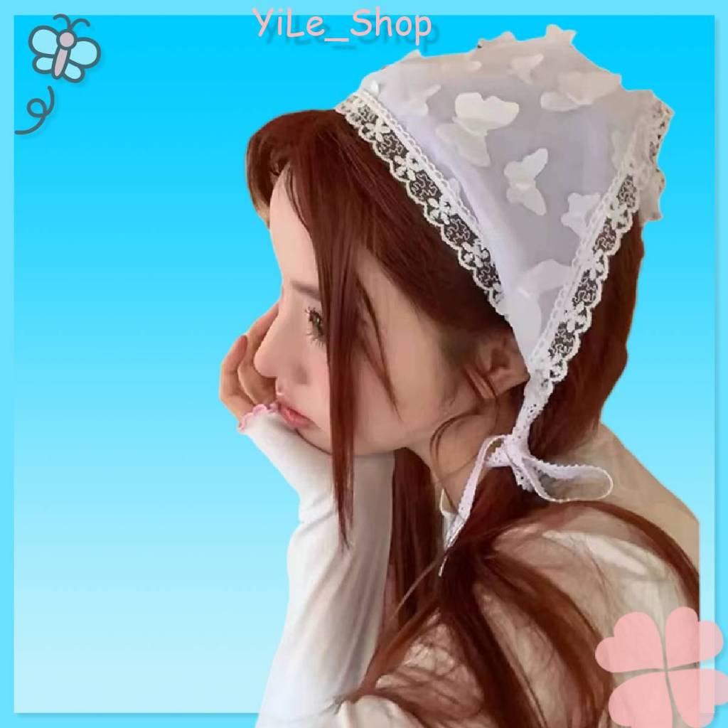 [เก็บเงินปลายทางในไทย]INS ผ้าโพกศีรษะทรงสามเหลี่ยมประดับด้วยผีเสื้อ 3 มิติ เหมาะแก่การถ่ายรูปเป็นอย่างยิ่ง Y2K