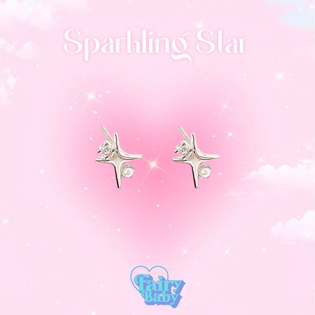 Fairybaby ต่างหู Sparkling Star ตุ้มหู รูปดาว ดาวประกาย เงินแท้ สวยงาม น่ารัก 1 คู่ 2 ชิ้น (E2-131)