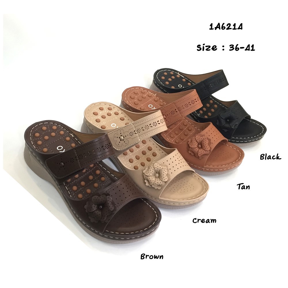 prettycomfort รองเท้าเพื่อสุขภาพ  ส้นเตารีดแบบสวม งานเย็บมือทนทาน ส้นสูง1.8นี้ว สวมใส่สบาย 1A6214